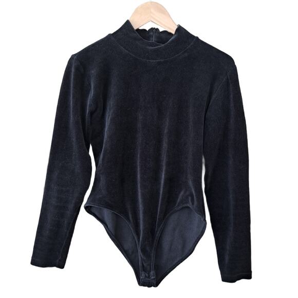 Vintage 90s The Limited Black Velour Bodysuit Mock Neck Long Sleeve - Picture 5 of 9